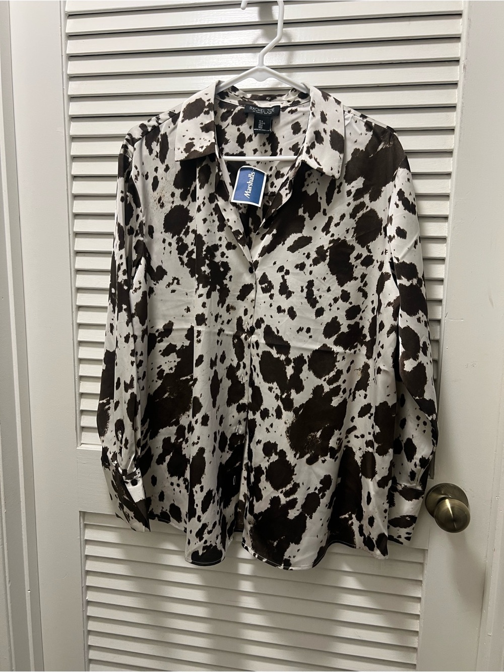 Rachel Zoe Black & White Cowspot Button-Up Top
